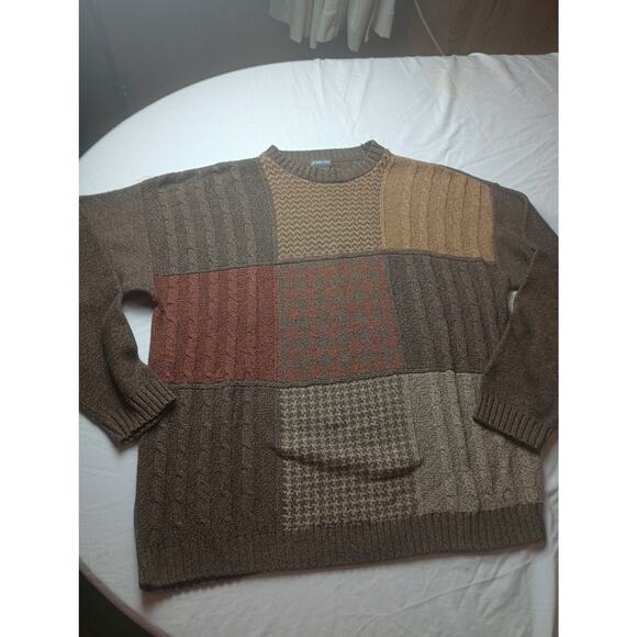 St. Johns Bay Textured Color Block Sweater Knit Mens Size XL Tall Red Brown Tan - Picture 1 of 4